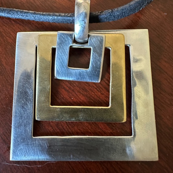 Vintage Robert Lee Morris Hammered Sterling Silver and Brass Pendant Necklace - Picture 7 of 9